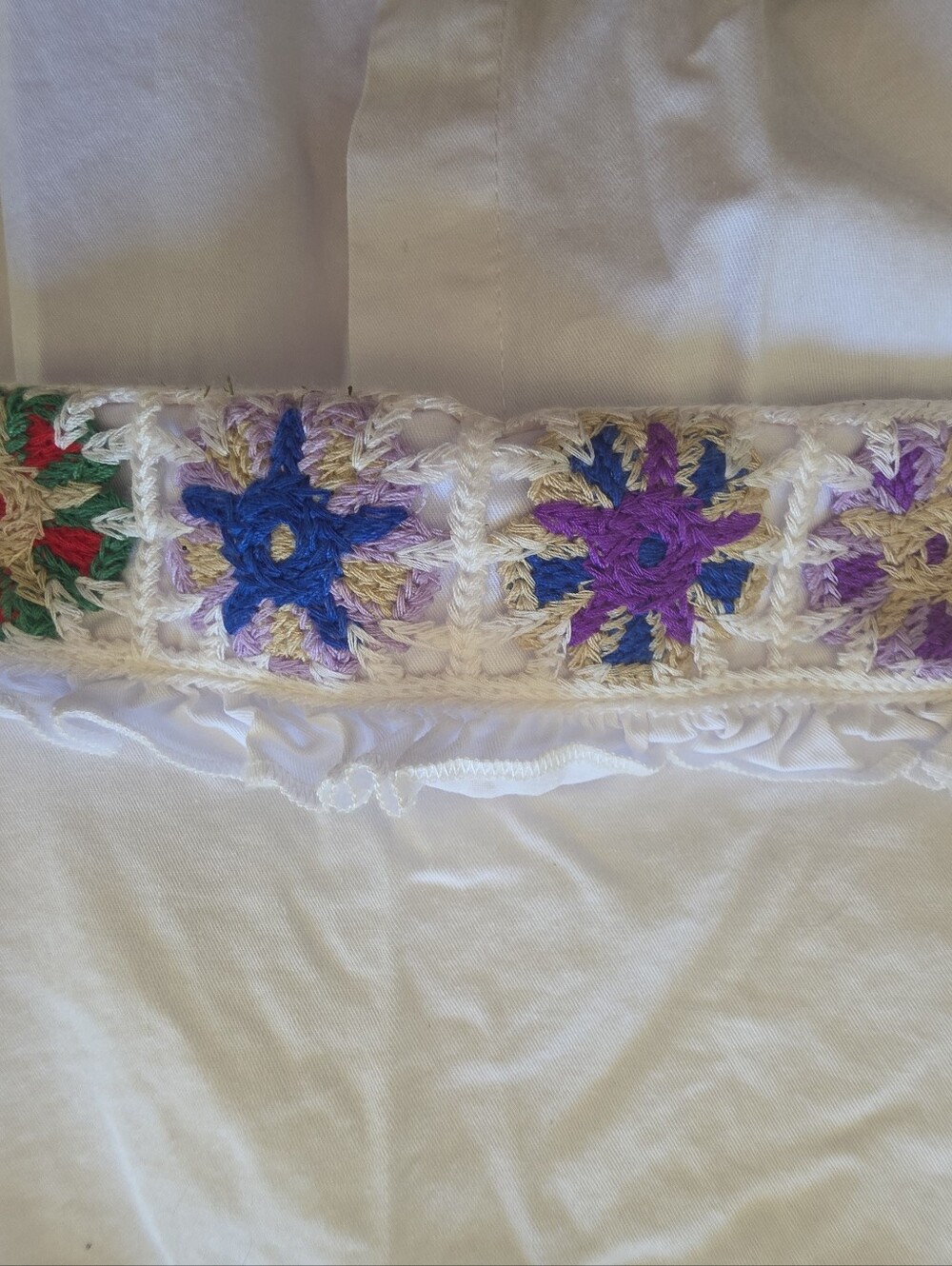 POL White Cotton Crochet Granny Square Collar Button Front Shirt M Boho - Picture 2 of 6